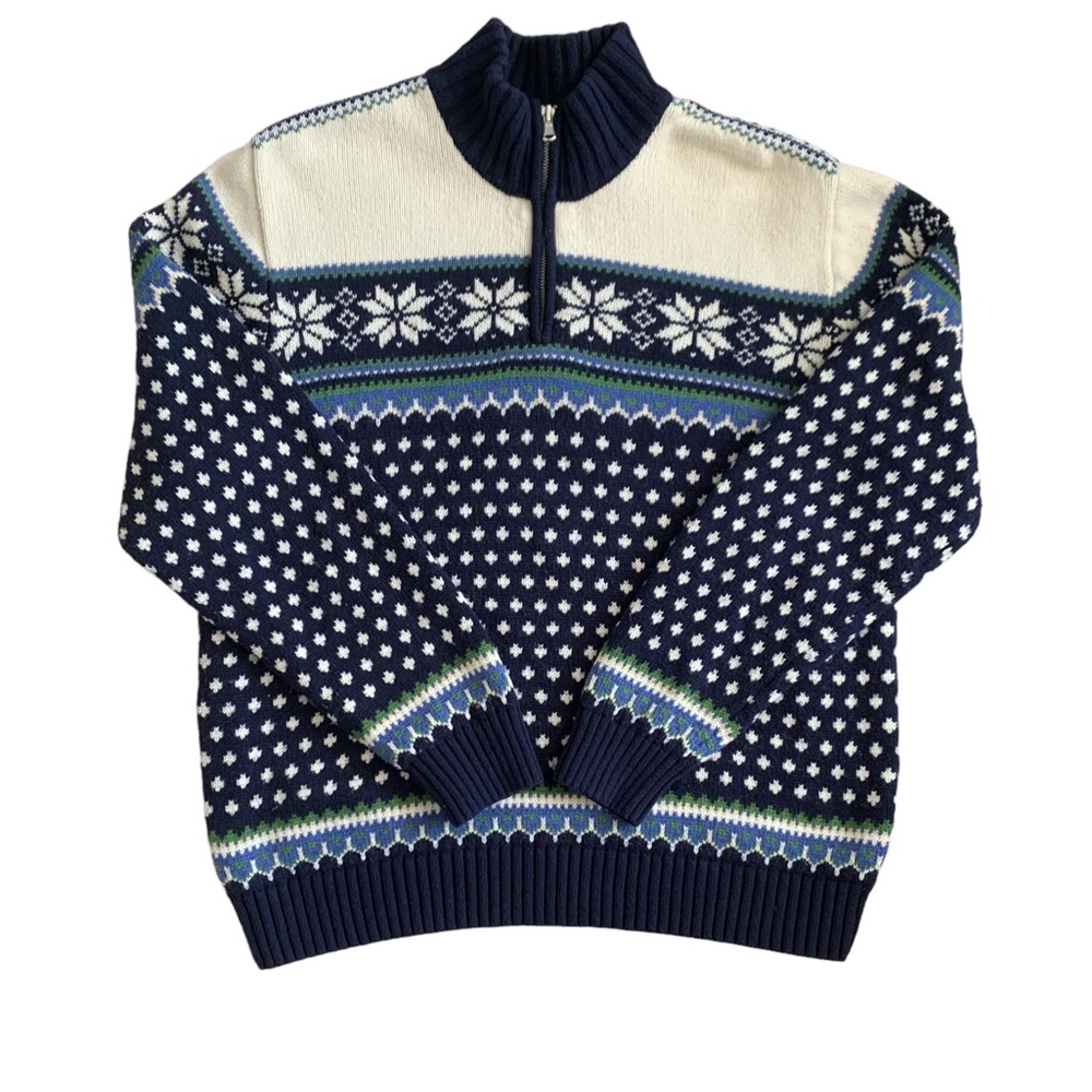 Lands’End Nordic Fair Isle 1/4 Zip Pullover Sweater Size Medium